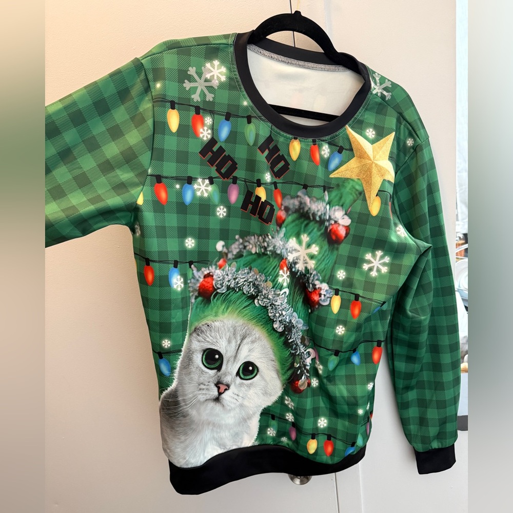Festive Cat Christmas Sweater. Size M